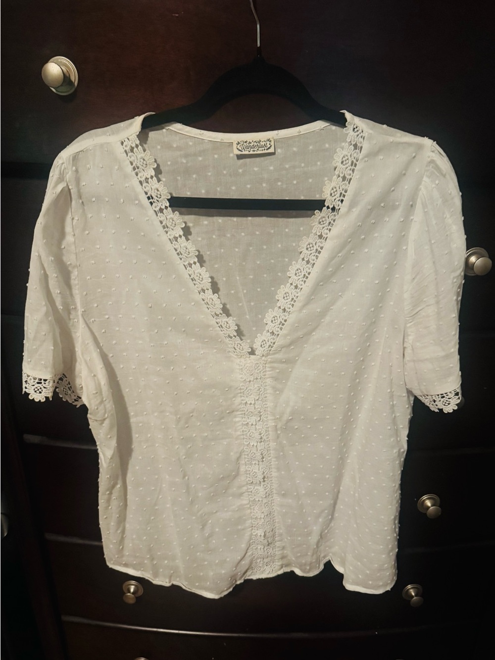 Wanderlust White Lace-Trim V-Neck Blouse
